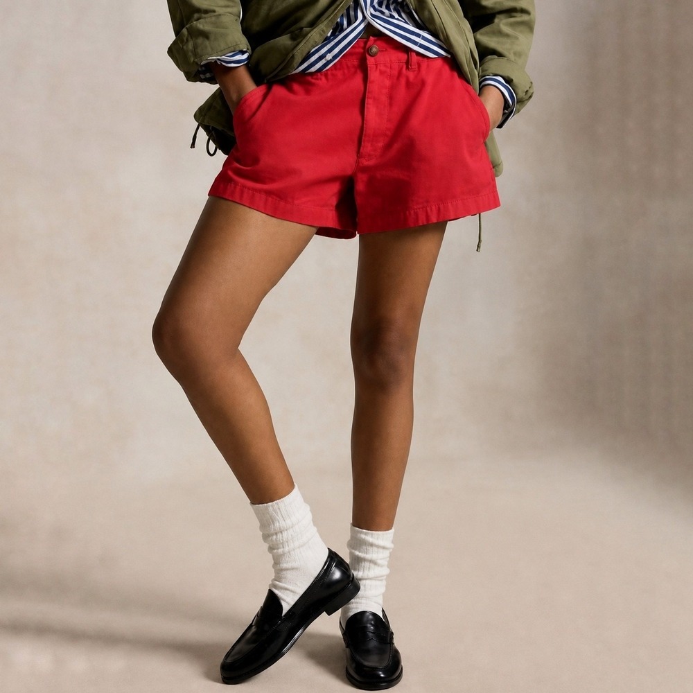 Polo Ralph Lauren Womens Red Cotton Chino Shorts Size 10 Flat Front Preppy
